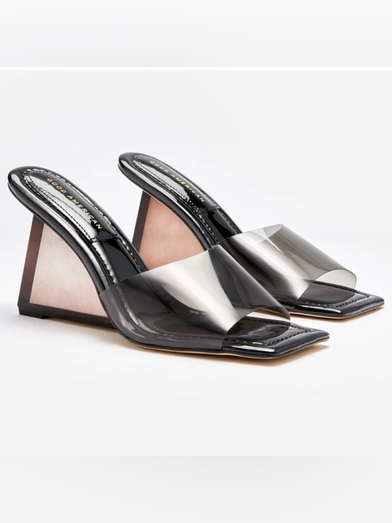 Good American Shoes - Good American Women’s Cinder-F*cking-Rella Square Clear Black Wedges